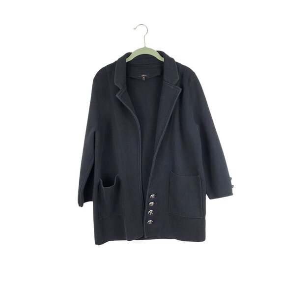 Quince Organic Cotton Knit Blazer Black Open Front Pockets Womens Size Medium - Picture 1 of 8